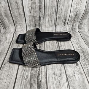 Good American Sandals Womens Size 10 Crystal Slide Black Diamond GA126KD-X New